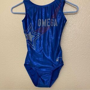 Destira elite gymnastics tank blue foil sleeveless leotard Jar/ SA adult small